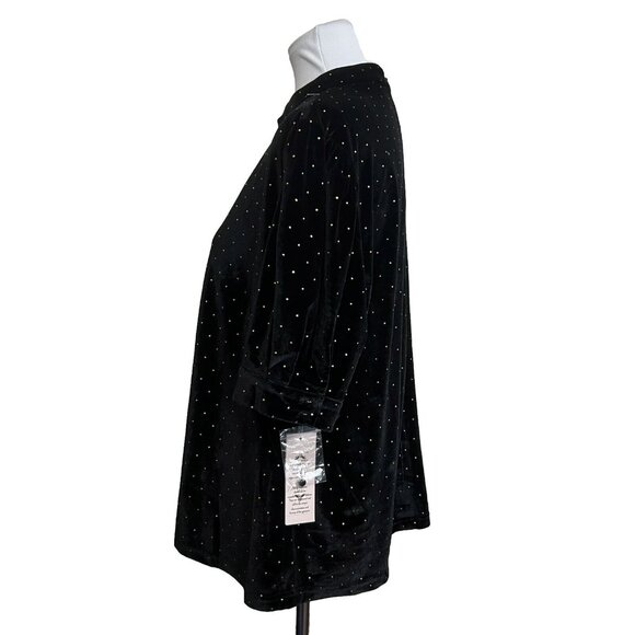 NWT Nanette Lepore Black Velvet Blouse Gold Polka Dots Mockneck Shirt XL NEW - Picture 3 of 16